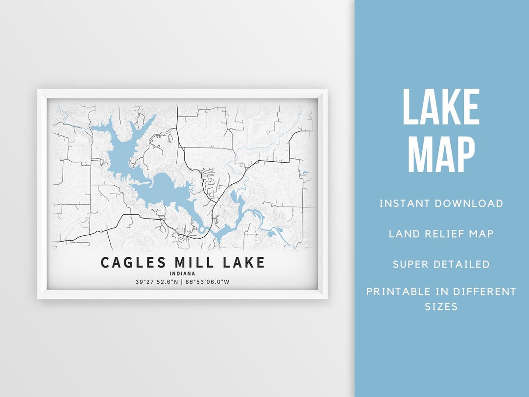 Printable Map of Cagles Mill Lake Indiana United States - Etsy