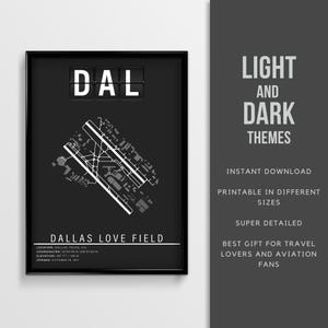 Póster del Aeropuerto Dallas Love Field - Descarga instantánea | Mapa del aeropuerto | Regalo para piloto | Arte mural | Póster de viaje a Texas | Southwest Airlines
