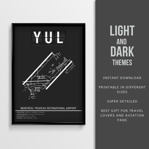 Affiche de l’aéroport international YUL Montréal–Trudeau (Montréal–Dorval) - Téléchargement instantané \ Carte de l’aéroport \ Idée cadeau \ Art mural \ Voyage au Canada