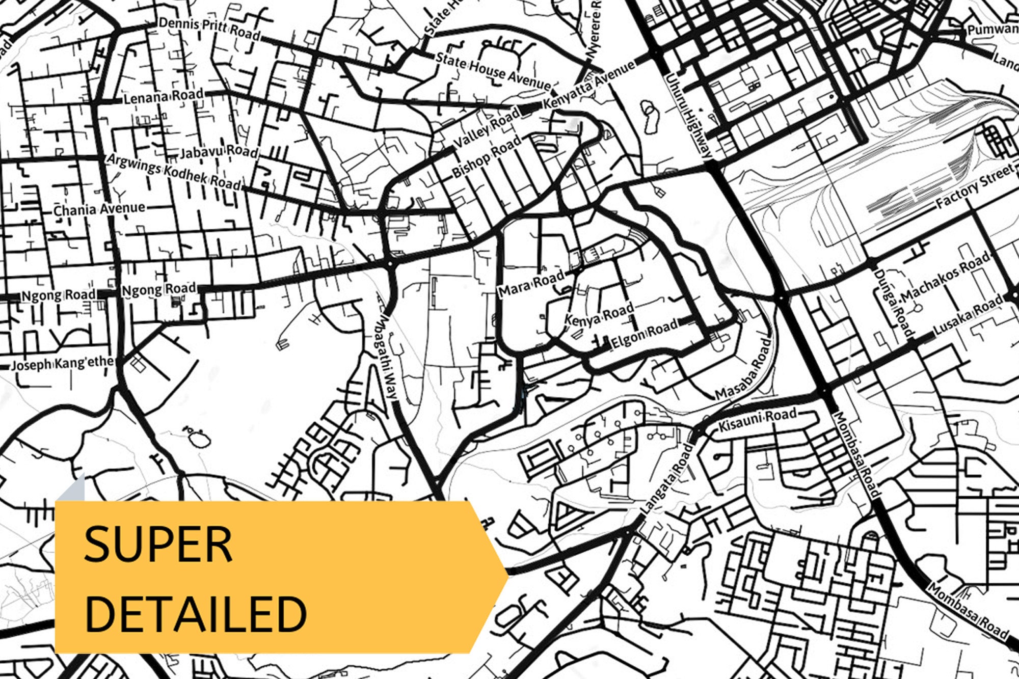Printable Map of Nairobi With Street Names Kenya City Poster - Etsy UK