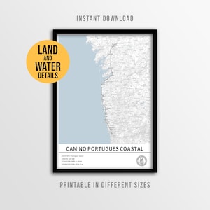Camino Português Map Poster, druckbare portugiesische Weg-Wanderkarte (Instant Download)