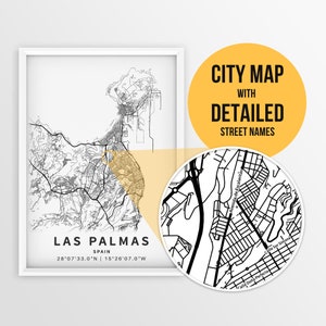 Druckbare Karte von Las Palmas, Spanien mit Strassennamen - Sofort Download ~ Karte ~ Strassen Karte ~ Poster ~ Strassen Karte ~ Wand Kunst