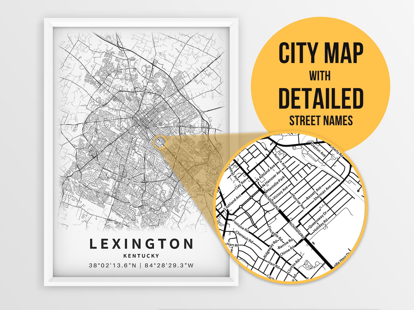Printable Map of Lexington Kentucky United States With Etsy