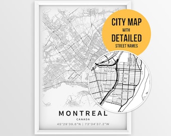 Montreal Quebec Map with Street Names, Printable Montreal Canada City Poster (Instant Download)