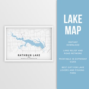 Mapa imprimible del lago Rathbun, Iowa, EE. UU. - Descarga instantánea \ Mapa del lago \ Cartel del mapa \ Decoración de la casa del lago \ LakeLife \ Pesca \ Paseos en bote