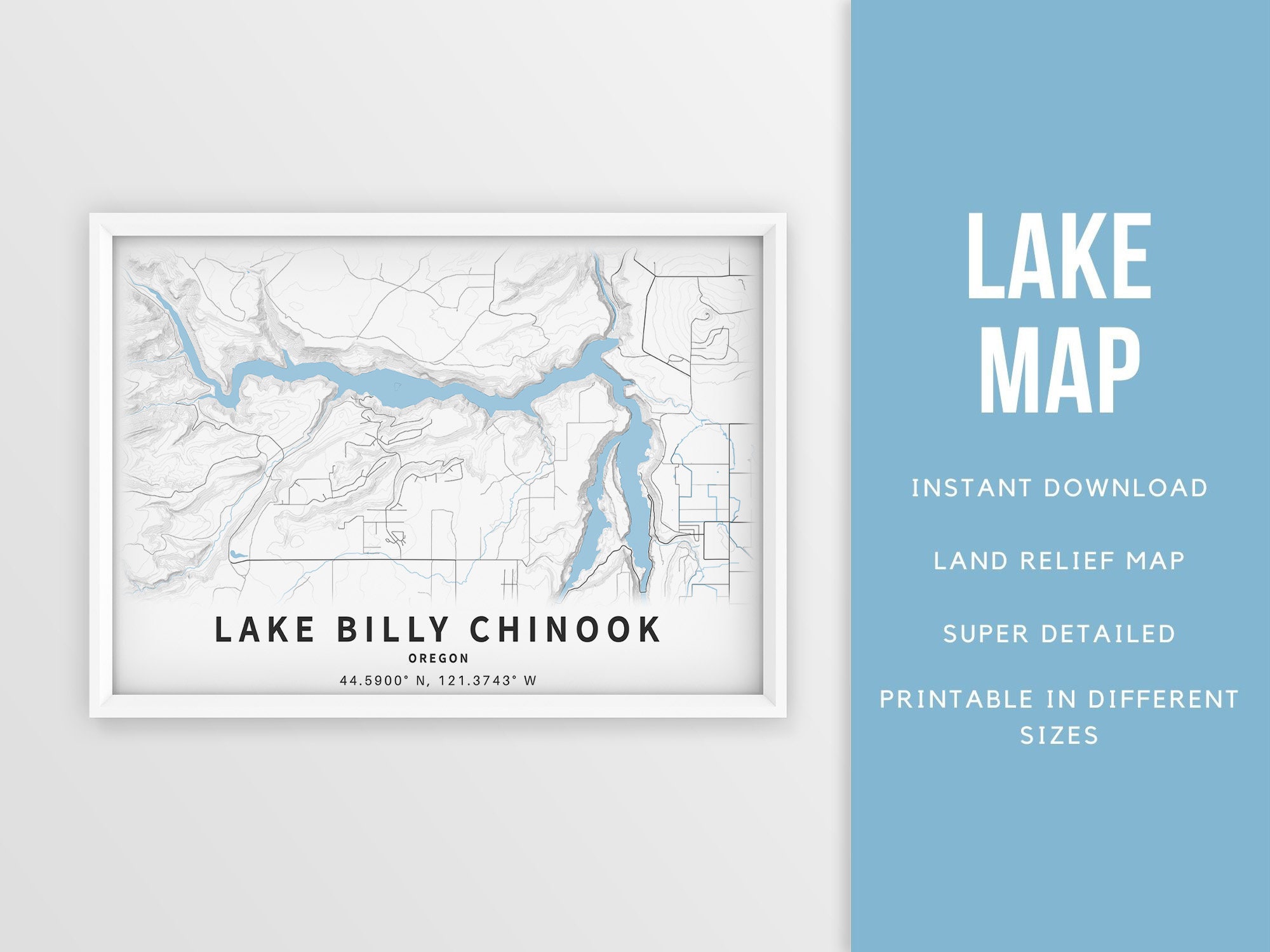 Lake Billy Chinook Map Printable Map Of Lake Billy Chinook Oregon United States Etsy