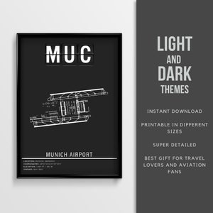 MUC Munich Airport Poster - Instant Download \ Airport Map \ Printable \ Wall Art \ Germany Travel Poster \ Pilot Gift