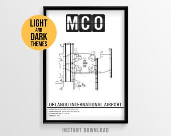 Orlando International Airport, MCO Airport Runway Map, Florida Travel Poster (Instant Download)
