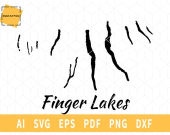 Finger Lakes New York Karte, Vektor-Datei - Sofort Download SVG \ DXF \ PNG \ Cutting \ Kommerzielle Lizenz enthalten