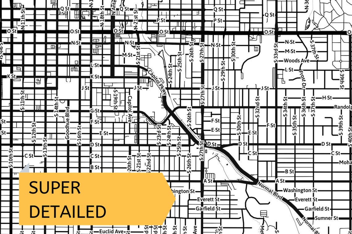Printable Map of Lincoln Nebraska NE United States With Etsy