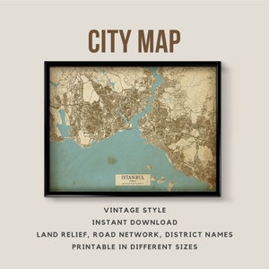 Printable Vintage Style Map of Istanbul, Turkey - Instant Download \ Street Map \ Wall Art \ Map Poster \ Antique Style \ Turkey Map Print