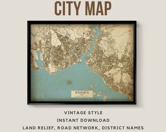 Printable Vintage Style Map of Istanbul, Turkey - Instant Download \ Street Map \ Wall Art \ Map Poster \ Antique Style \ Turkey Map Print