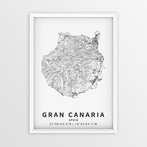 Gran Kanaria Spanien Topo Karte druckbare, Gran Kanaria Stadtnamen Poster, digitaler Download Wandkunst, Gran Kanaria Karte Druck, Reisegeschenk