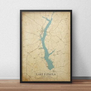 Vintage Style Map of Lake Eufaula, Alabama, Walter F. George Lake ...