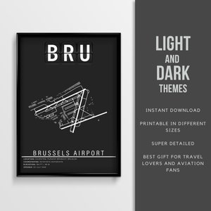 Cartel del aeropuerto de Bruselas BRU - Descarga instantánea \ Arte del mapa \ Arte de la pared \ Mapa imprimible \ Regalo piloto \ Mapa del aeropuerto \ Cartel de viaje de Bélgica