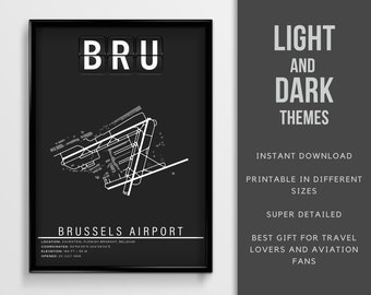 BRU Brussels Airport Poster - Instant Download \ Map Art \ Wall Art \ Printable Map \ Pilot Gift \ Airport Map \ Belgium Travel Poster