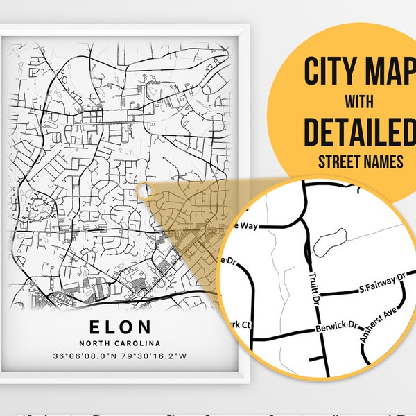 Elon Nc Map Etsy Australia