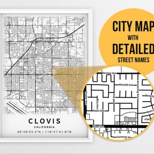 Printable Map of Clovis California CA United States With - Etsy
