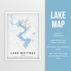 Mappa stampabile del lago Whitney, Texas, Stati Uniti d'America - Download istantaneo \ Mappa del lago \ Mappa Poster \ Lake House Decor \ LakeLife \ Pesca \ Canottaggio