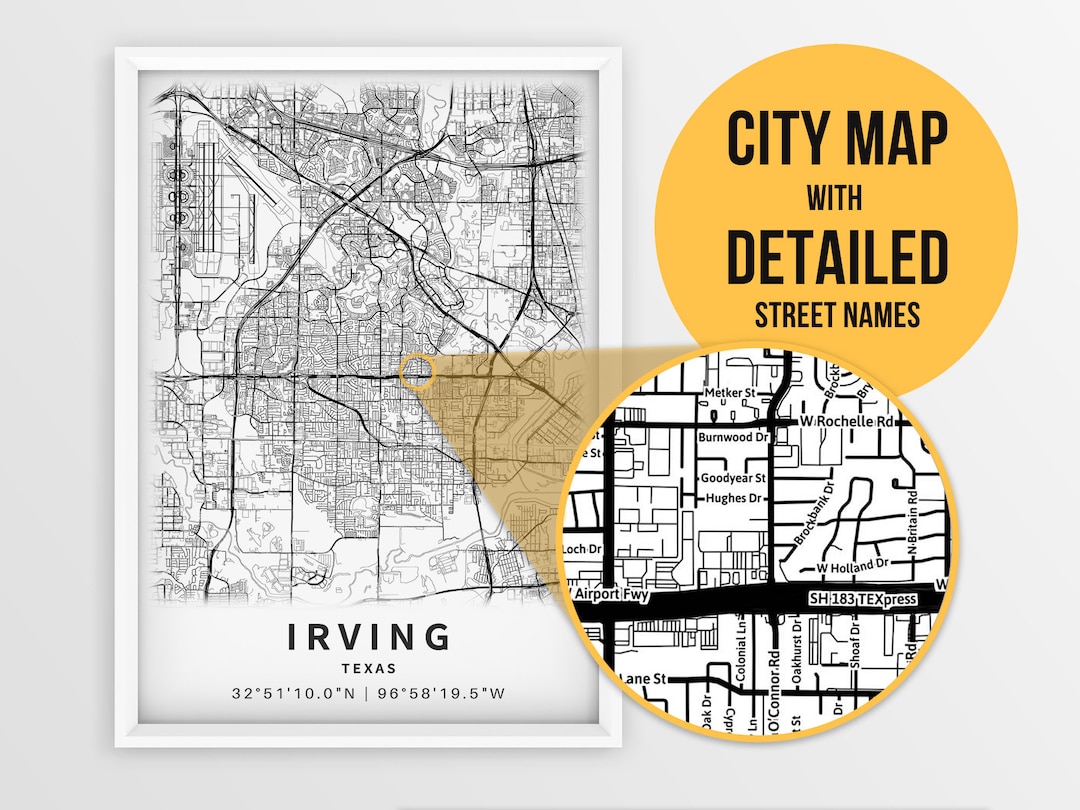 Printable Map of Irving TX Texas United States With Street Etsy Norway