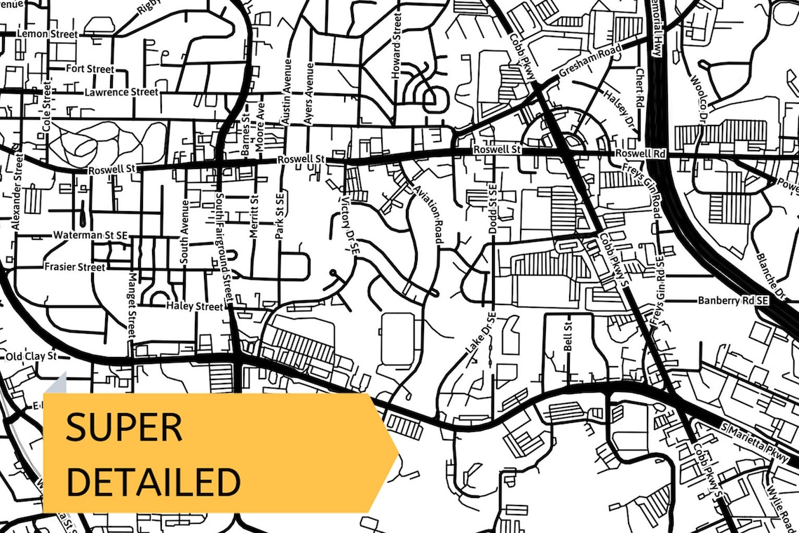 Printable Map of Marietta GA Cobb County USA With Etsy