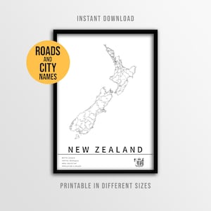 New Zealand Map Poster, Aotearoa Printable Road Map with City Names (Instant Download)