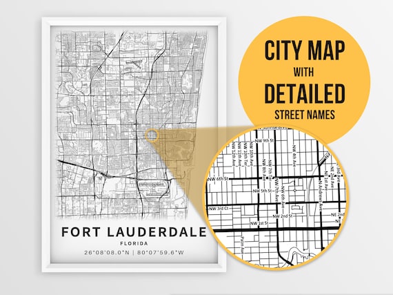 Printable Map of Fort Lauderdale Florida USA With Street - Etsy