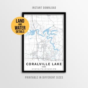 Coralville Lake Map Poster, Iowa Printable Lake House Decor (Instant Download)