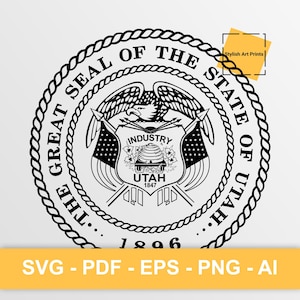 Sceau de l'État de l'Utah, clipart vectoriel Utah - SVG \ PNG \ PDF \ Téléchargement instantané \ Découpe \ State Sign \ Commercial License \ Utah Crest