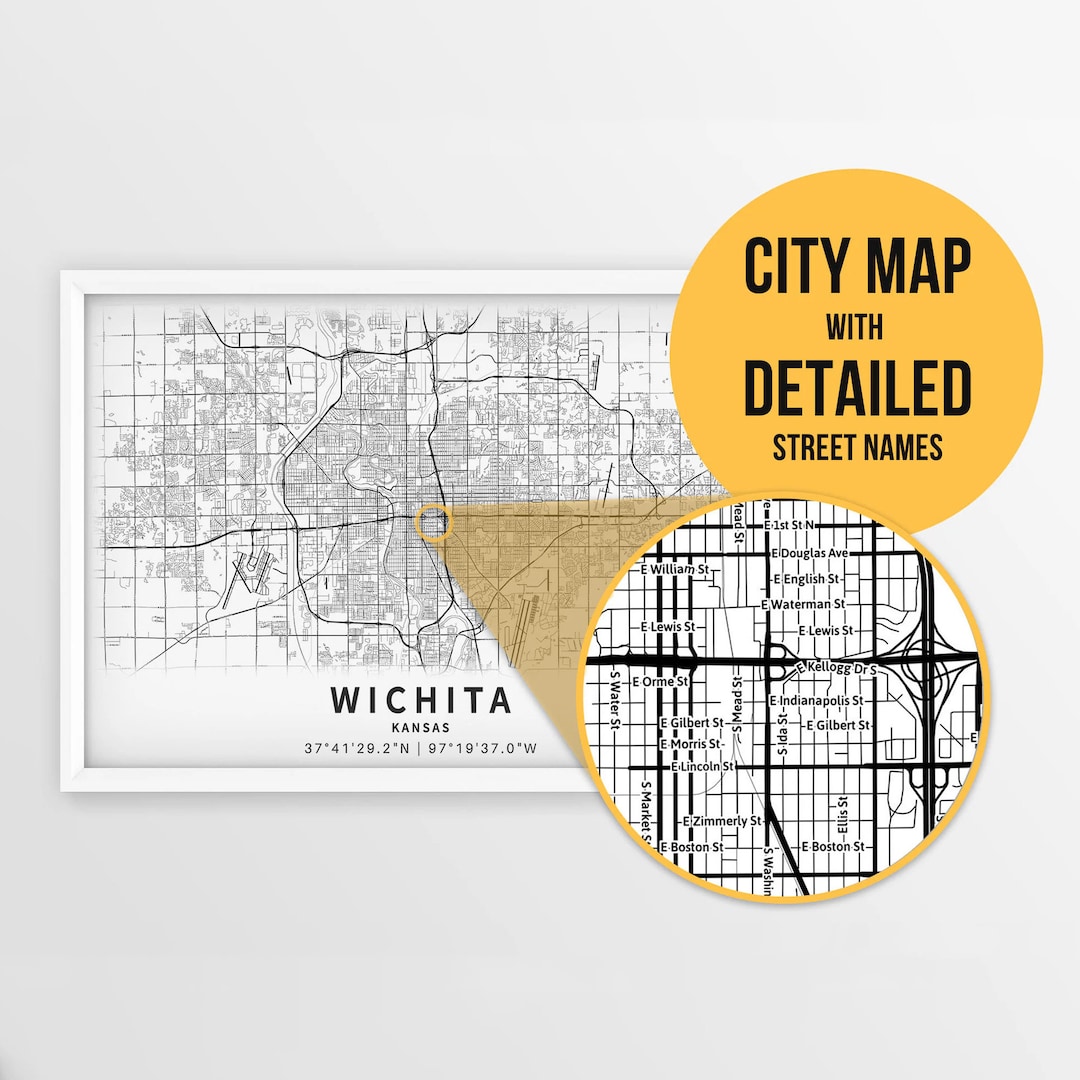 Printable Map of Wichita, Kansas, USA With Street Names Instant