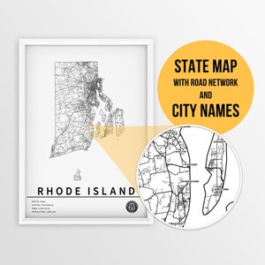 Carte imprimable du Rhode Island, États-Unis - téléchargement immédiat \ State Map \ Map Art \ Push Pin Map \ Travel Planner \ Rhode Island Gift