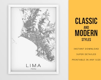 Printable Map of Lima, Peru - Instant Download \ City Street Map \ Wall Art