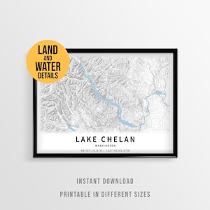 Lake Chelan Map Poster, Washington Printable Lake House Decor (Instant Download)