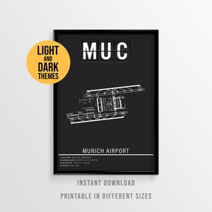 München Airport Poster, MUC Airport Runway Map, Deutschland Luftfahrt Kunst (Instant Download)