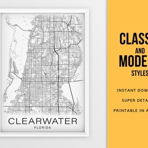 Printable Map of Clearwater, Florida USA City Map Instant Download ...