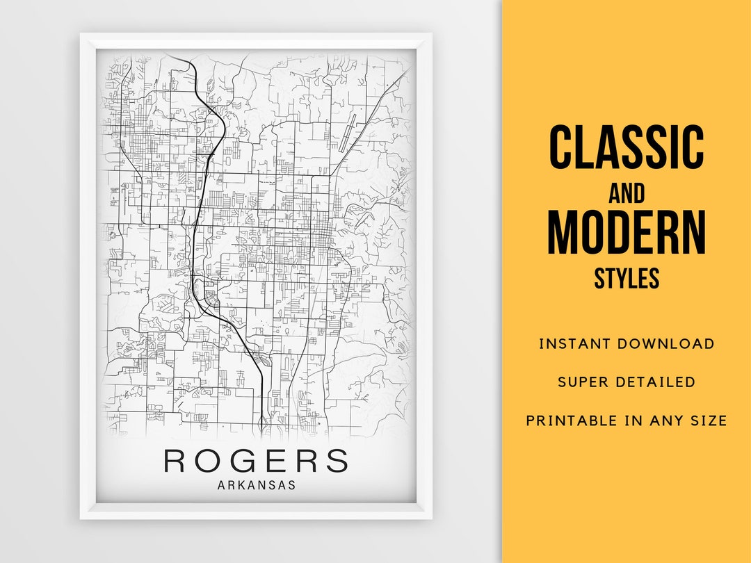 Printable Map of Rogers, Arkansas AR, United States Instant Download ...