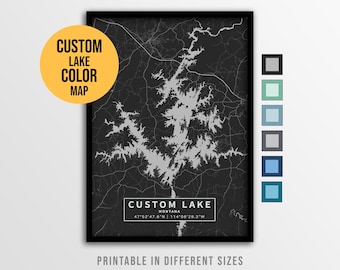 Custom Lake Map Color Poster, Personalized Lake House Art Decor (Digital Download)