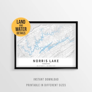 Norris Lake Map Poster, Printable Tennessee Lake House Decor (Instant Download)