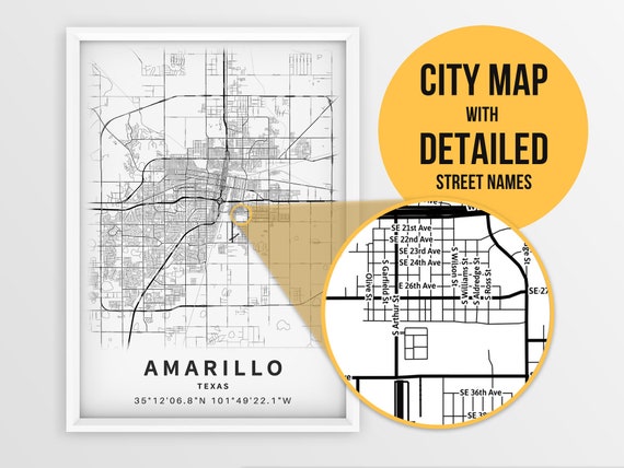 Printable Map of Amarillo TX Texas United States With Street | Etsy