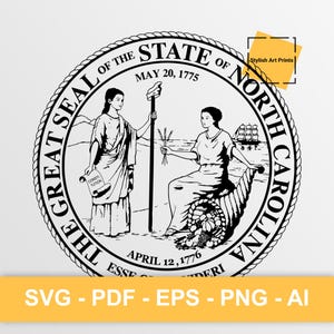 North Carolina state seal, North Carolina Vector Clipart - SVG \ PNG \ PDF \ Instant Download \ Cutting \ State Sign \ Commercial License