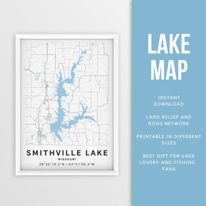 Mapa imprimible del lago Smithville, Misuri, EE. UU. - Descarga instantánea \ Mapa del lago \ Cartel del mapa \ Decoración de la casa del lago \ LakeLife \ Pesca \ Paseos en bote
