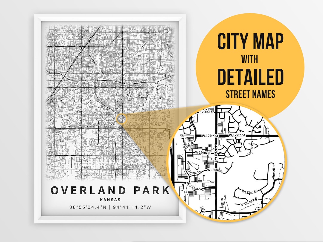 Printable Map of Overland Park KS Kansas USA City Map With Etsy