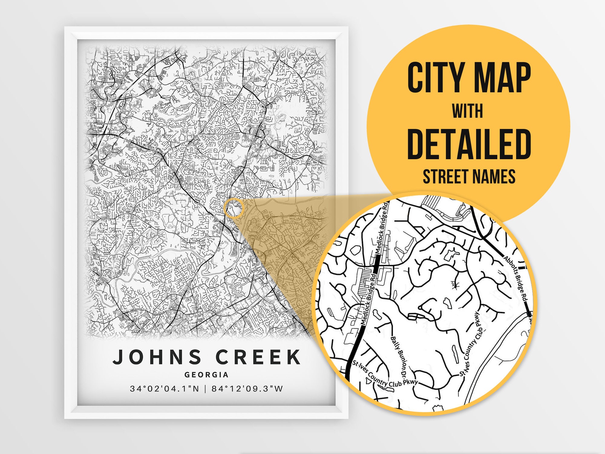 Printable Map of Johns Creek United States With Etsy