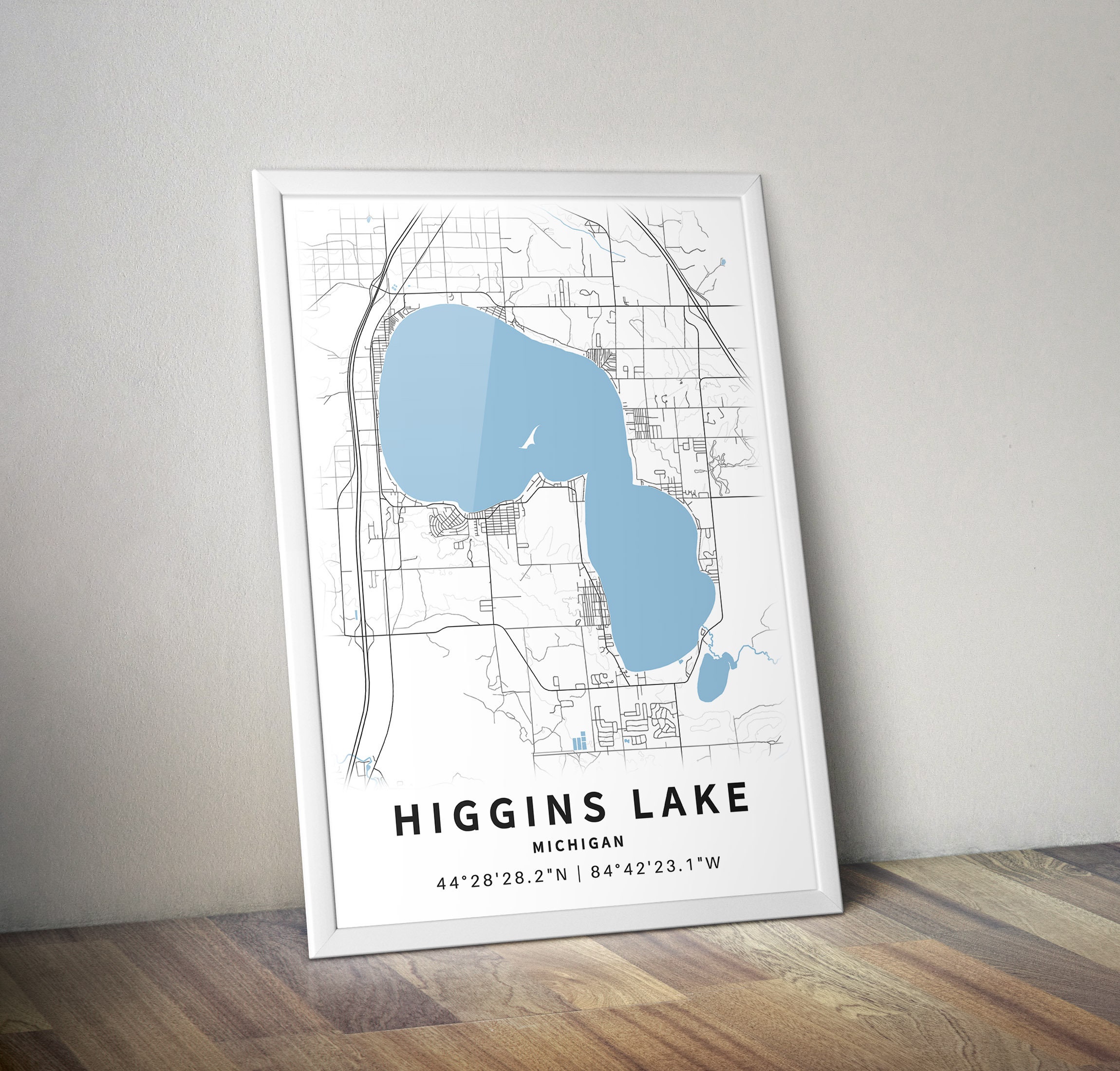 Printable Map of Lake Higgins Lake Michigan United States Etsy