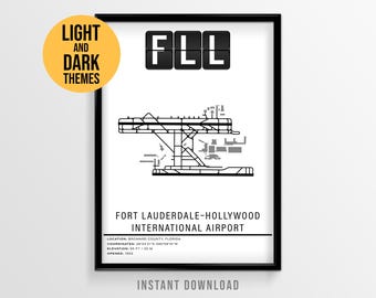 Fort Lauderdale–Hollywood International Airport, FLL Airport Runway Map, Florida Travel Poster (Instant Download)