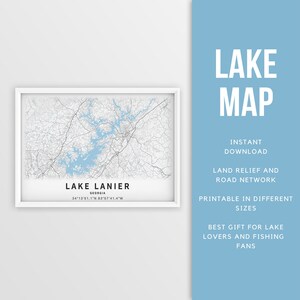 Mappa stampabile del lago Lanier, Georgia, Stati Uniti - Download istantaneo \ Mappa del lago \ Poster della mappa \ Lake House Decor \ LakeLife \ Pesca \ Canottaggio