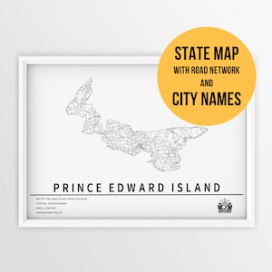 Carte imprimable de l'Île-du-Prince-Édouard, Î.-P.-É. Canada - téléchargement immédiat \ carte de la province \ art mural \ carte à épingles \ planificateur de voyage \ impression de carte