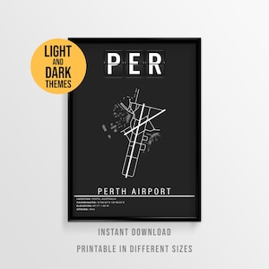 Póster del aeropuerto de Perth, impresión de mapa imprimible de PER, póster de Australia Occidental (descarga instantánea)