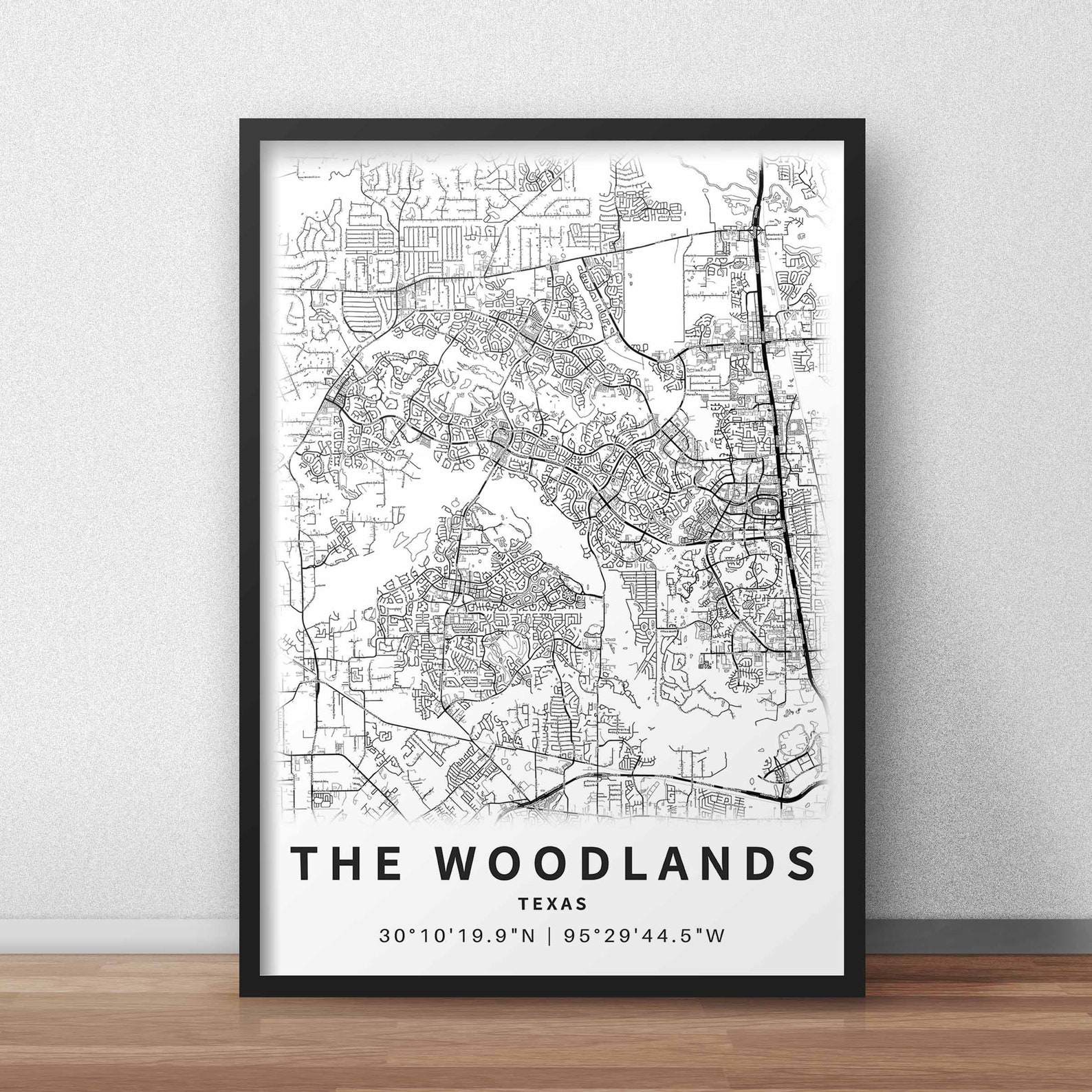 Printable Map of the Woodlands TX Texas United States With Etsy