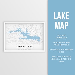Mapa imprimible de DeGray Lake, Arkansas, EE. UU. - Descarga instantánea \ Mapa del lago \ Cartel del mapa \ Decoración de la casa del lago \ LakeLife \ Pesca \ Paseos en bote